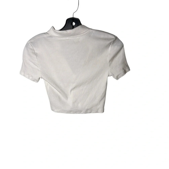 Zara  crop top . Women XXS deep Vee,cotton knit,rib,short sleeve,shirt collar - Picture 4 of 10